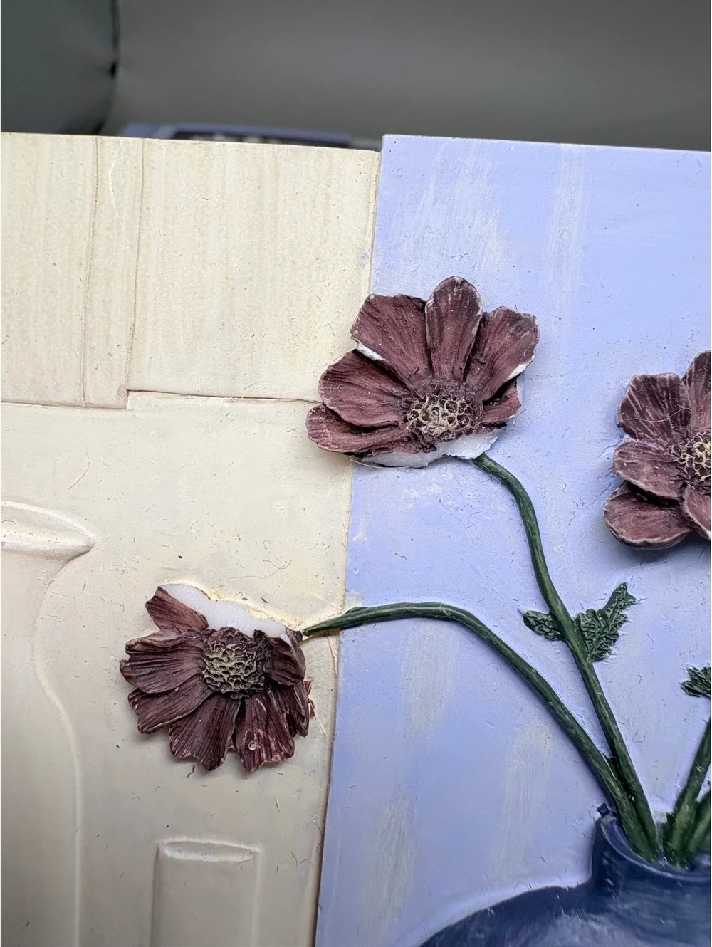Set of 2 Handmade 3D Mixed Media Floral Wall Art Panels